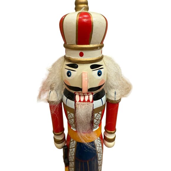 Set Of 2 Hand-Painted Wooden Nutcracker King & Soldier Figurines - Picture 2 of 5